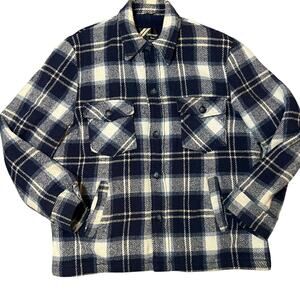 VINTAGE QUALITY SEARS Plaid FLEECE LINED Shirt shacket Jacket blue  men sz Large